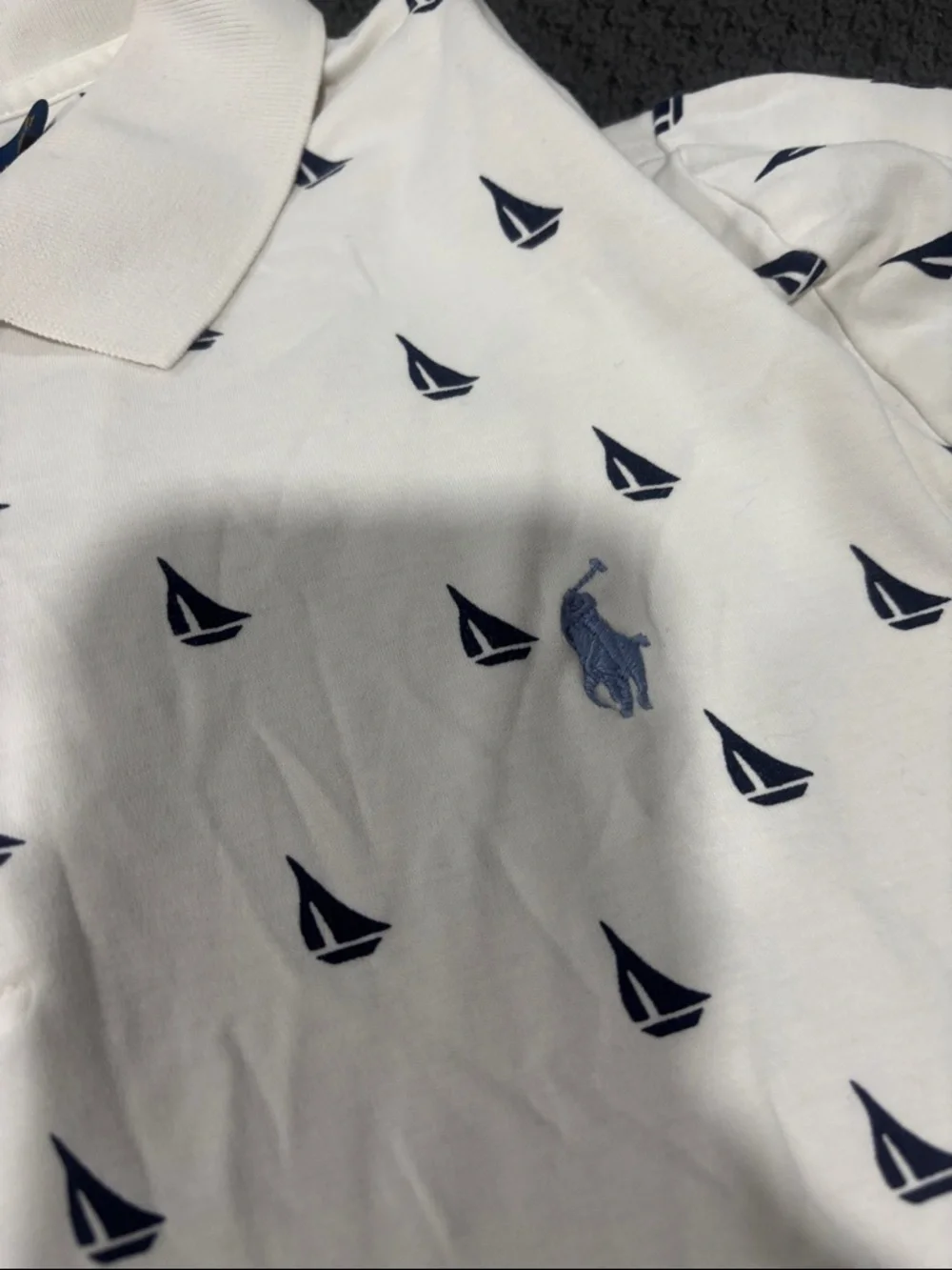 Ralph Lauren White Polo with Navy Sailboat Print